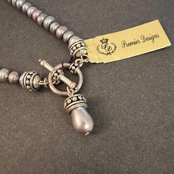 NWT Premier Designs Shades of Grey Faux Pearl Silver Toggle Necklace Ear… - Picture 2 of 11
